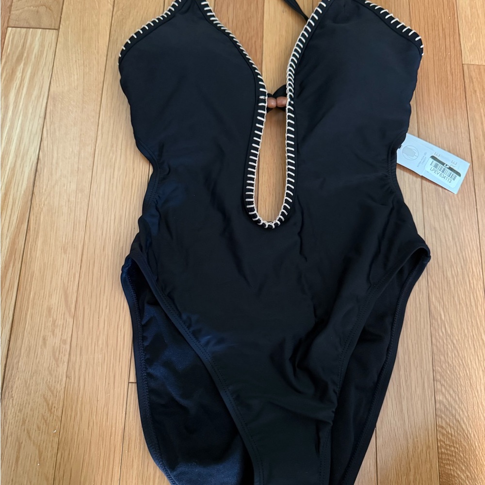 Women’s Small Shade and Shore Black Halter One-Piece Swimsuit NWT